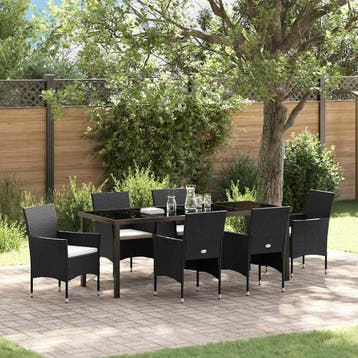 vidaXL Tuin eettafelset 7 st Zwart poly rattan, Verzenden, Nieuw, Rotan, 7 zitplaatsen