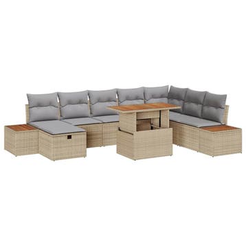 vidaXL Tuinbankenset 9 st Beige poly rattan, Verzenden, Nieuw, Rotan, Meer dan 8 zitplaatsen