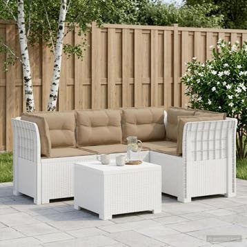 vidaXL 4-Persoons Tuinbank met Kussens Rieten Look PP Wit, Verzenden, Nieuw