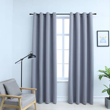vidaXL Gordijn verduisterend met metalen ringen 2 st 140x175, Verzenden, Nieuw, Grijs