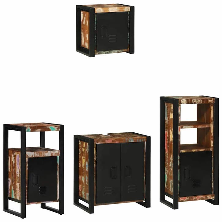 vidaXL Badkamermeubelset met lade 4 pcs Massief Gerecycled, Huis en Inrichting, Badkamer | Badkamermeubels, Overige typen, Nieuw