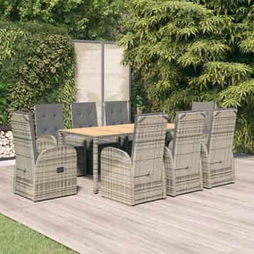 vidaXL 9-delige Tuinset met kussens poly rattan grijs, Verzenden, Nieuw, Tuinset