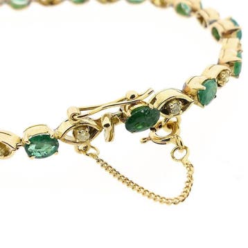 Gouden tennisarmband met smaragd en diamanten; 0,30 ct., Gebruikt, Ophalen of Verzenden, Met edelsteen, Goud