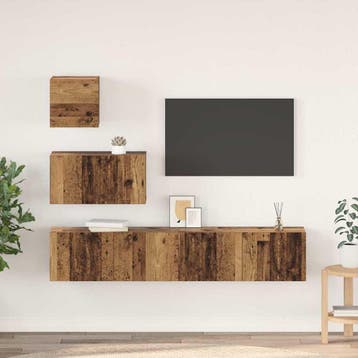 vidaXL Tv-meubelset 4 st Oud Hout Bewerkt hout, Minder dan 50 cm, Verzenden, Nieuw, Minder dan 100 cm