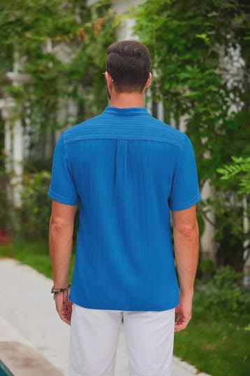 Herenshirt van Katoen en Linnen met Opstaande Kraag - Casual, Verzenden, Nieuw