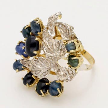 Ring - 9 kt. Geel goud Diamant (Natuurlijk) - Saffier, Nieuw