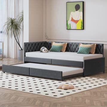 Gestoffeerd Daybed 90x200 cm met Uitschuifbaar Extra Bed - S, Verzenden, Nieuw