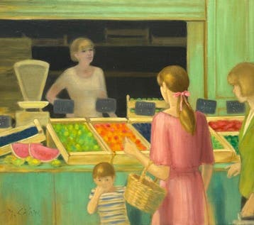 Yves Ganne (1931-2019) - Scene Personnage - Le Marché Rue, Antiek en Kunst