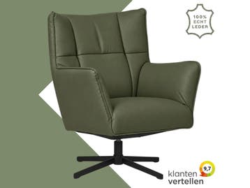 Leren draaifauteuil Lovely - Toledo Olive (olijf/goen), Nieuw, Ophalen of Verzenden, 75 tot 100 cm, Eigentijds, Modern, Retro, Vintage