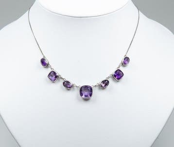 - 835 zilver - 14,00 ct natuurlijke amethisten - Ketting met