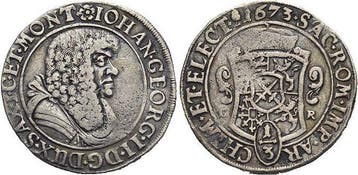 1/3 taler, daalder 1673 Cr Sachsen-albertinische Linie Jo..., Verzenden