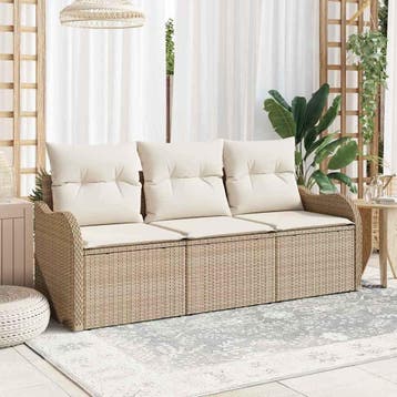 vidaXL Tuin Sofa Set 3 st Beige Poly riet, Tuin en Terras, Verzenden, Nieuw, 3 zitplaatsen