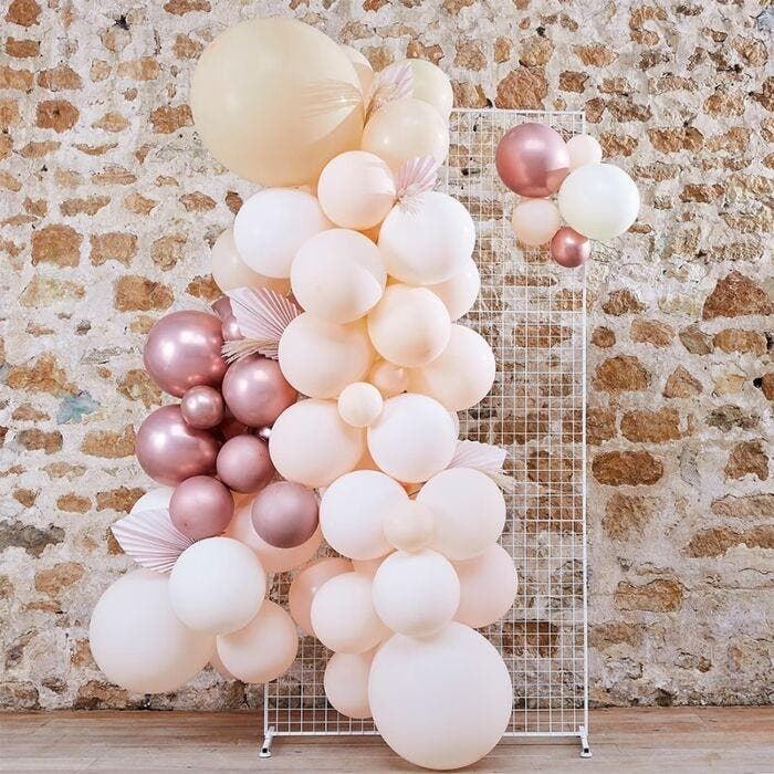 Ballonnen Backdrop Set Rozegoud/Wit/Roze (70st), Hobby en Vrije tijd, Feestartikelen, Nieuw, Ophalen of Verzenden