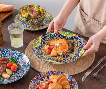 Boheemse Stijl Serviesset 12 Delig - Keramisch Servies Nieuw, Huis en Inrichting, Keuken | Servies, Verzenden, Keramiek, Nieuw