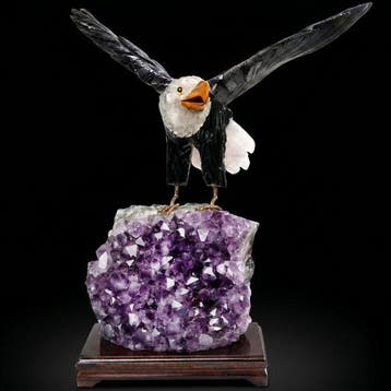Meesterhoutsnijwerk - Adelaar op amethist - Geode- 6.1 kg