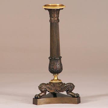 Stel van 2 bronzen deels vergulde kandelaren empire ca 1810, Ophalen of Verzenden