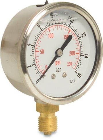 Profec manometer met onderaansluiting, glycerinevu, Doe-het-zelf en Verbouw, Meetapparatuur, Verzenden, Nieuw