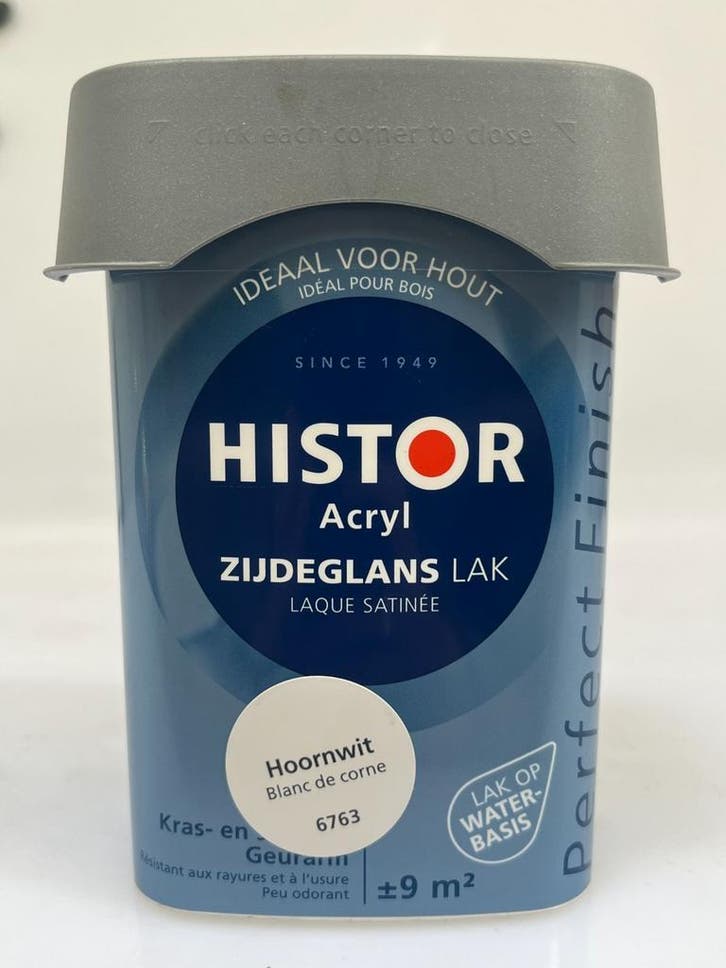 Histor Zijdeglans lak Hoornwit 6763 0,75L – nieuw, Doe-het-zelf en Verbouw, Verf, Beits en Lak, Minder dan 5 liter, Wit, Nieuw