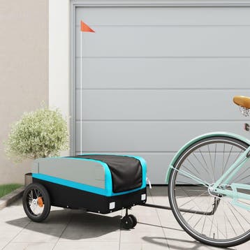 vidaXL Fietstrailer 30 kg ijzer zwart en blauw, Fietsen en Brommers, Fietsaccessoires | Aanhangers en Karren, Verzenden, Nieuw