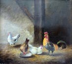 Simon van Dam (1948) - Kippen in de stal, Antiek en Kunst, Kunst | Schilderijen | Klassiek
