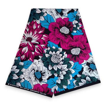 Afrikaanse print stof - Roze en teal Flowers - 100% katoen -, Ophalen of Verzenden, Nieuw