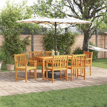 vidaXL Tuin eettafelset 7 st Bruin Massief Acaciahout, Verzenden, Nieuw, 7 zitplaatsen