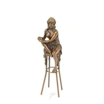 BRONZEN BEELD VAN EEN DAME OP BARKRUK (Beeldjes - Decoratie), Verzenden, Nieuw