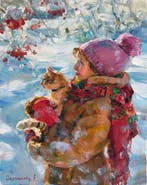 Elena Salnikova (1970) - Fillette au Chaton - Hiver est