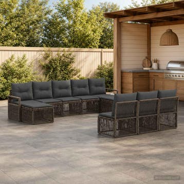 vidaXL Tuinbankenset 10 st Grijs poly rattan, Verzenden, Nieuw, Meer dan 8 zitplaatsen