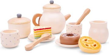 Houten Theeservies Crème - 14-delige Theeset met Theepot, K, Verzenden, Nieuw