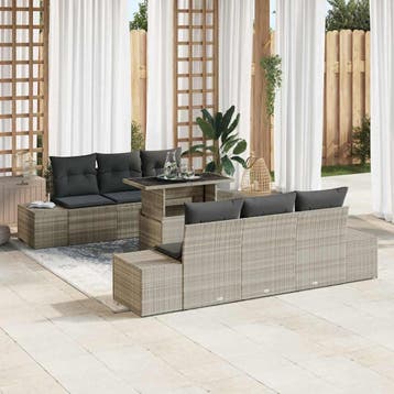 vidaXL Bankstel 7 st Lichtgrijs poly rattan, Verzenden, Nieuw, Rotan, 7 zitplaatsen
