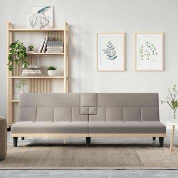 vidaXL Slaapbank met bekerhouders stof taupe, Verzenden, Nieuw, Stof, 200 tot 250 cm