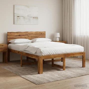vidaXL Tweepersoonsbed met hoofdeinde ROSTOCK Naturel 140 x, Huis en Inrichting, Bruin, Verzenden, Hout, Nieuw