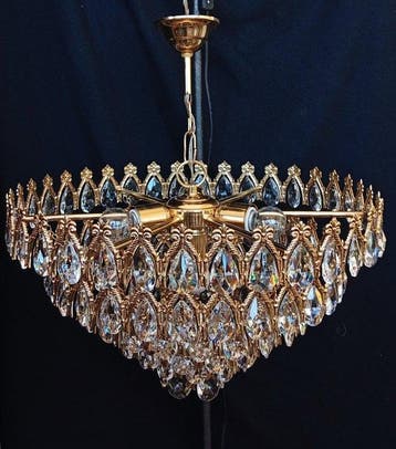 Kroonluchter - Kristal, Messing - Grote lustre tranen