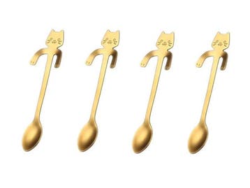 Veiling - Set van theelepels - goud - katten design - rvs, Huis en Inrichting, Nieuw