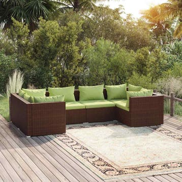 vidaXL 6-delige Loungeset met kussens poly rattan bruin, Verzenden, Nieuw, Loungeset