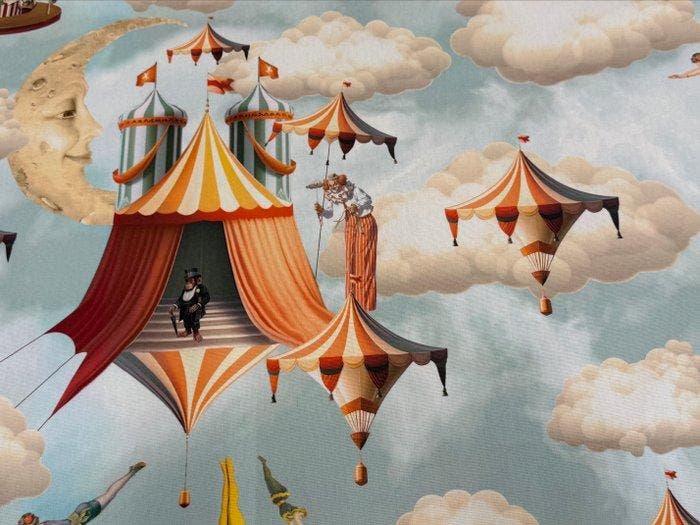 Het Circus der Dromen tussen de Wolken - Meubelstof - 3 m -, Antiek en Kunst, Antiek | Kleden en Textiel