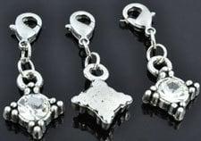 3 x Clip-on metalen bedels ruit bewerkt met strass krista..., Ophalen of Verzenden, Nieuw, Bedel
