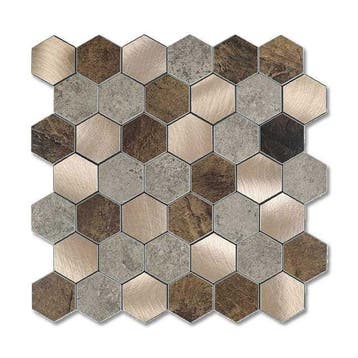 Zelfklevend Mozaiek Hexagon Koper V-Groef, Nieuw