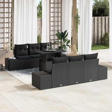 vidaXL Bankstel 7 st Zwart poly rattan, Verzenden, Nieuw, Rotan, 7 zitplaatsen