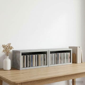 vidaXL CD Opslag Rek 2 st Betongrijs 40 x 17 x 17 cm Bewerkt, Verzenden, Nieuw