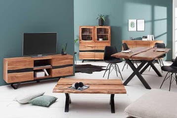 Massief dressoir AMAZONAS 140cm acacia metalen vitrinekast, Ophalen of Verzenden, Nieuw