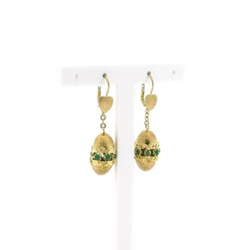 Gouden oorbellen met chrysopraas, Gebruikt, Overige kleuren, Ophalen of Verzenden, Met edelsteen