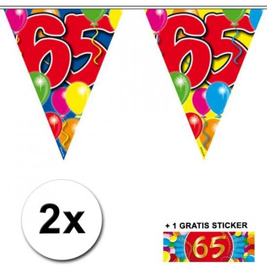 65 jaar vlaggenlijnen 2x met gratis sticker - 65 jaar vers.., Hobby en Vrije tijd, Feestartikelen, Ophalen of Verzenden