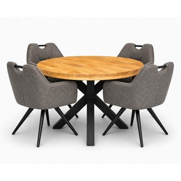 Lars Deal 130cm mango + 4x Indiana stoel misty antraciet, Ophalen of Verzenden, Nieuw