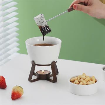 Mini Chocolade Fondue Set met Houten Dienblad en Vorkjes - P, Verzenden, Nieuw