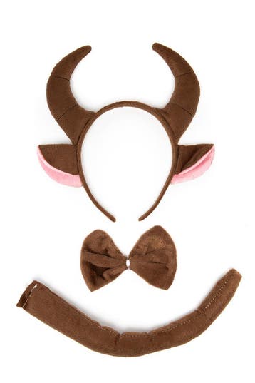 KIMU® Stier Haarband Oren Strik Staart Diadeem Set Bruin Hoo, Ophalen of Verzenden, Nieuw, Carnaval, Accessoires