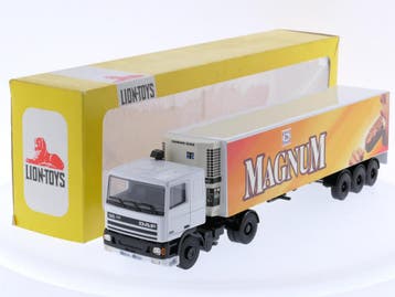 Schaal 1:50 Lion-toys No. DAF 95 400ATi trekker met koelt..., Hobby en Vrije tijd, Modelauto's | 1:50, Ophalen of Verzenden, Gebruikt