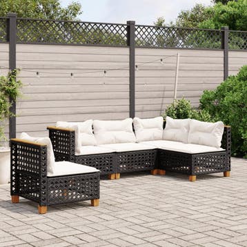 vidaXL 5-delige Loungeset met kussens poly rattan zwart, Verzenden, Nieuw, Loungeset