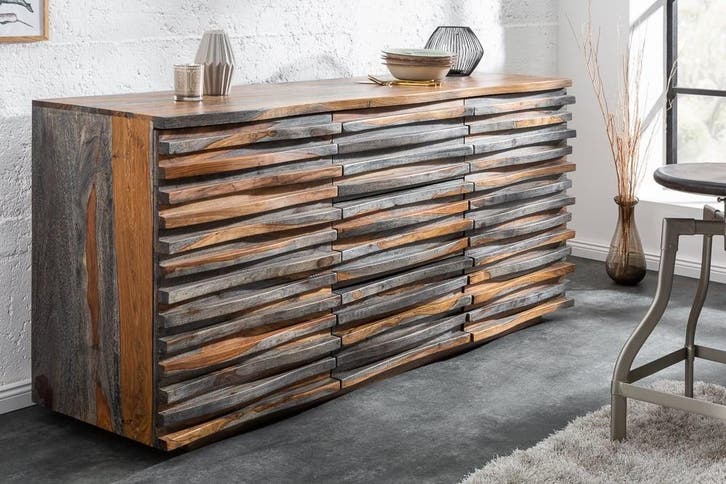 Massief dressoir RELIEF 160cm Sheeshamhout grijze, Huis en Inrichting, Tafels | Sidetables, Ophalen of Verzenden